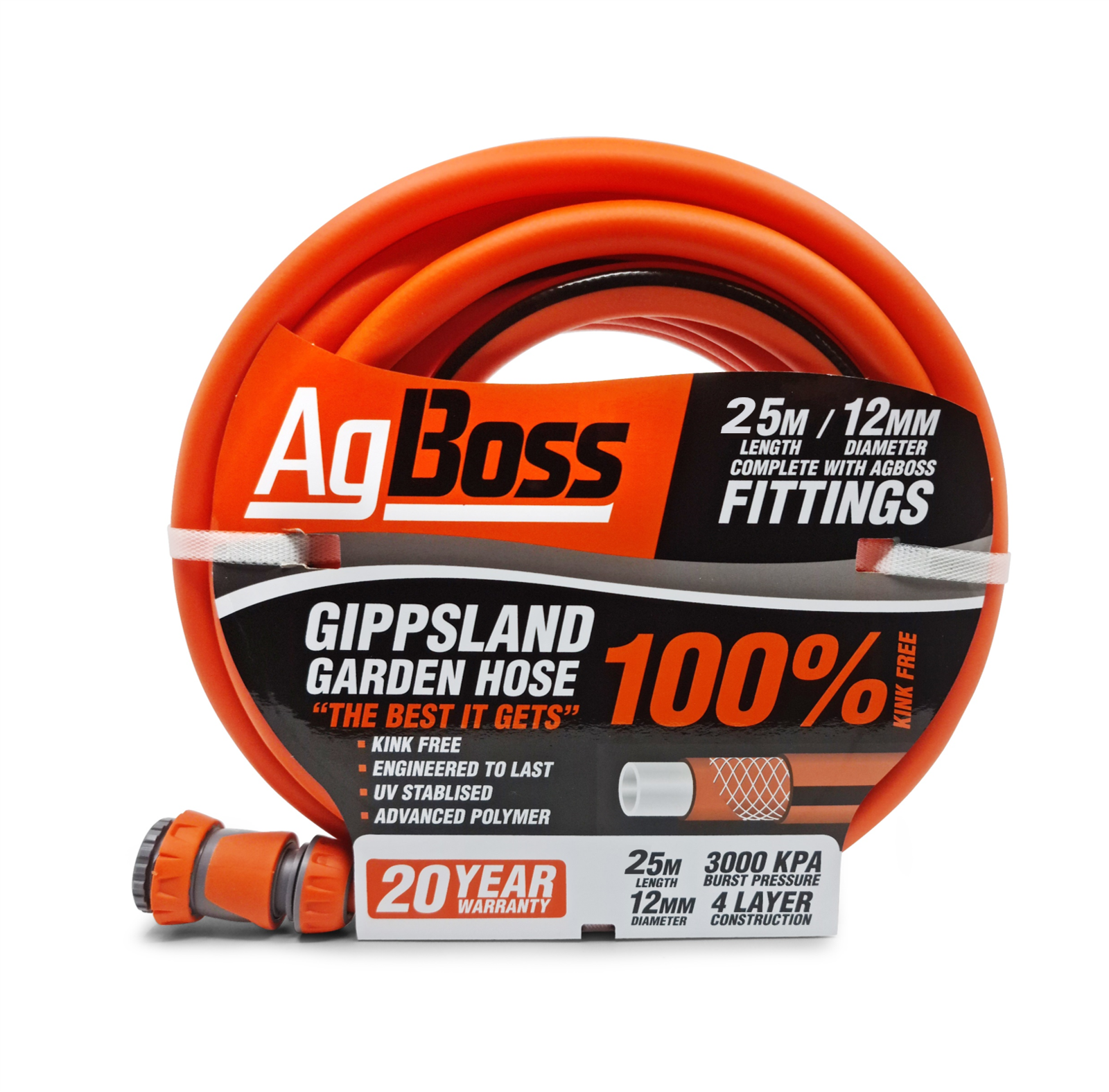 GLAND NON KINK HOSE 12MMX25M FITTED AGBOSS