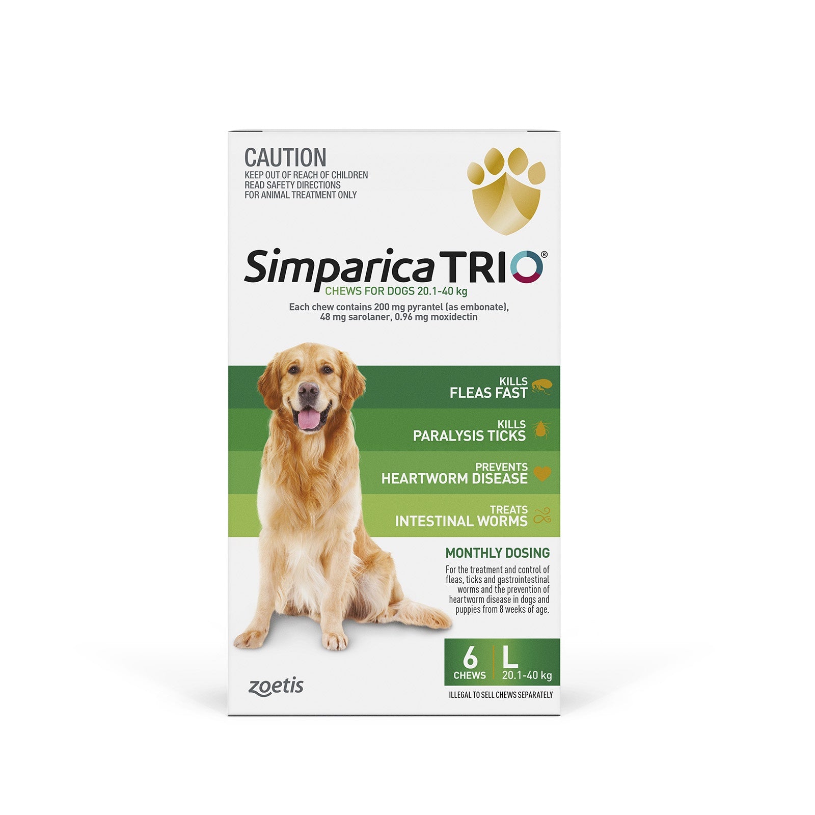 SIMPARICA TRIO 20.1-40KG GREEN 6PK